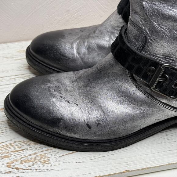 Pantanetti Womens Silver Italian Leather Moto Style Boots with Buckles Size 37.5 - Picture 4 of 8